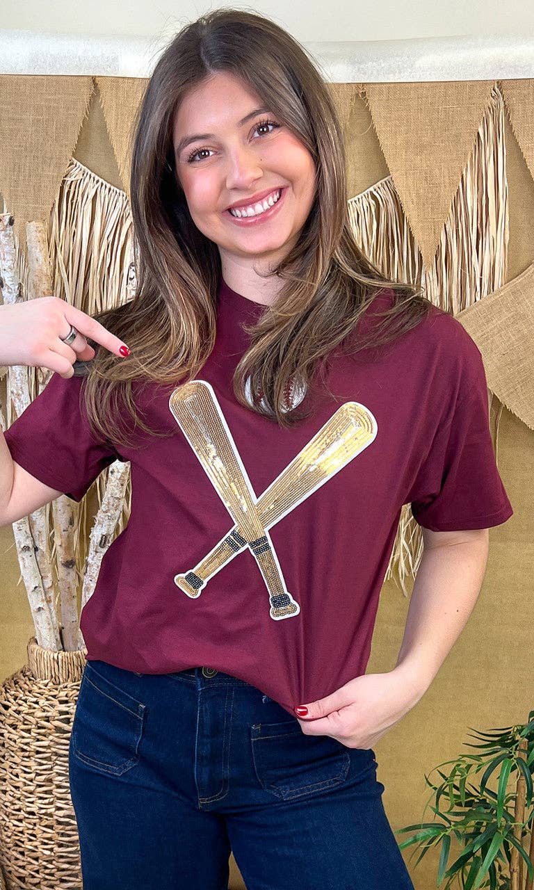 Sugar Stitch - Vente T-shirt à imprimés – femme - T-shirt graphique de baseball à sequins avec battes croisées2