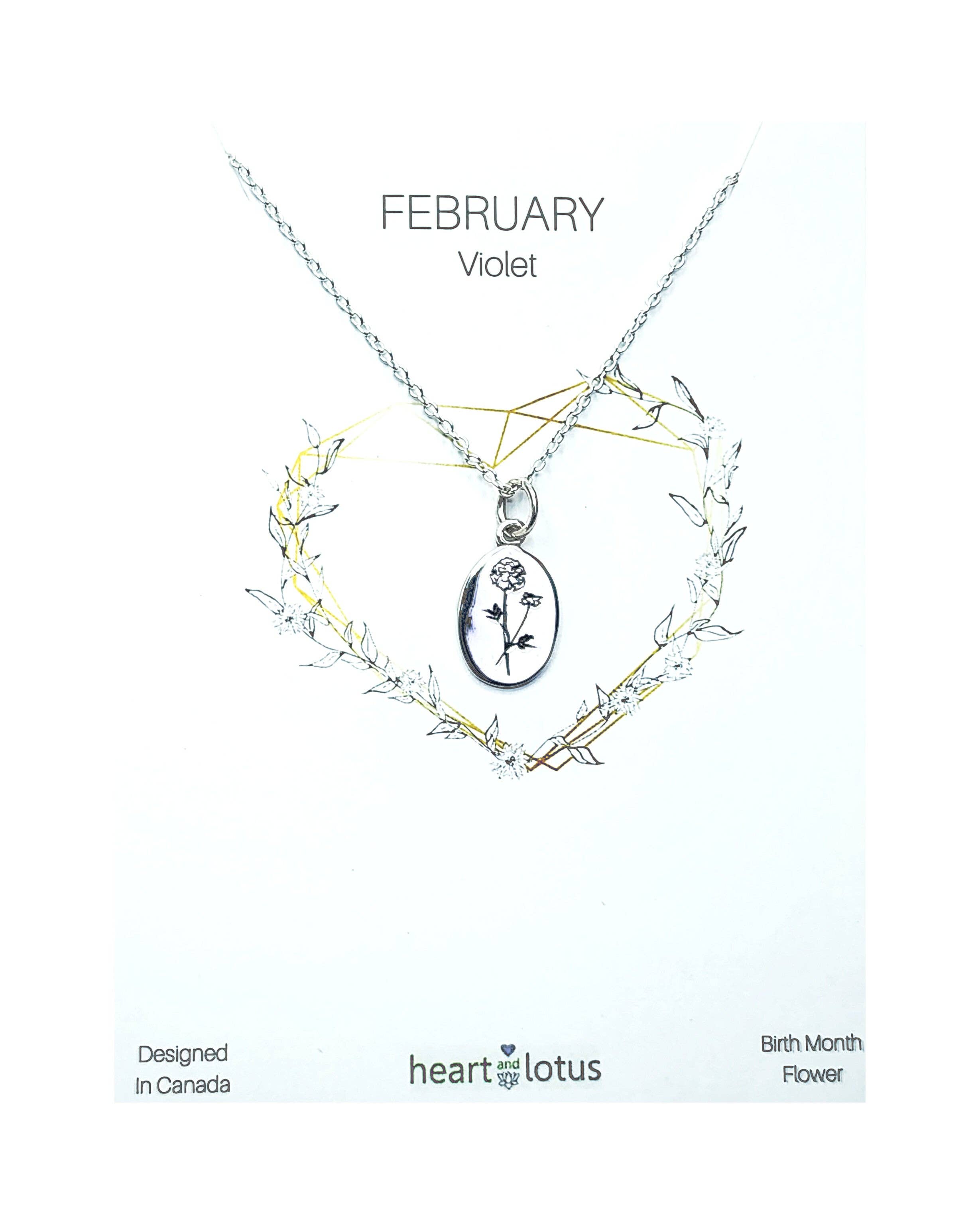 Heart and Lotus Sterling Silver Jewelry - Vente Colliers à pendentif - Collier Fleur de Naissance de Février en Violet + Argent Sterling1