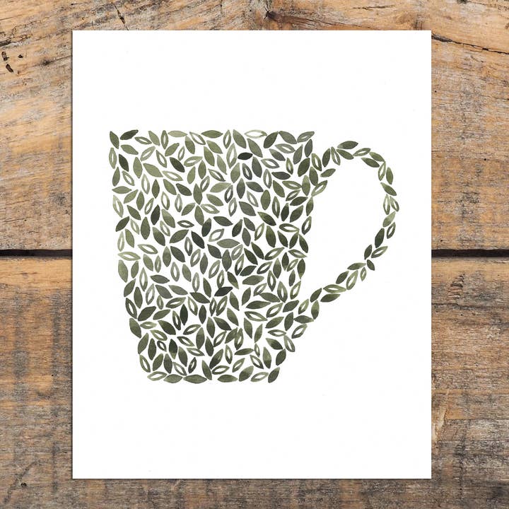 Rustik Kaffe Blad Krus Art Print for engroshandel hos The Cranberry Finch