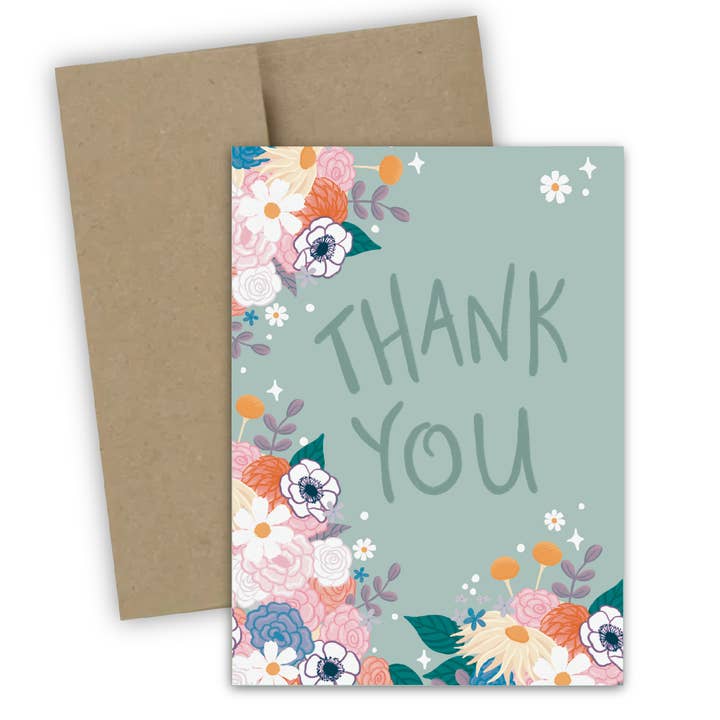 Celeste Romantic Wildflower Thank You Greeting Card for wholesale by Doohickle Designs