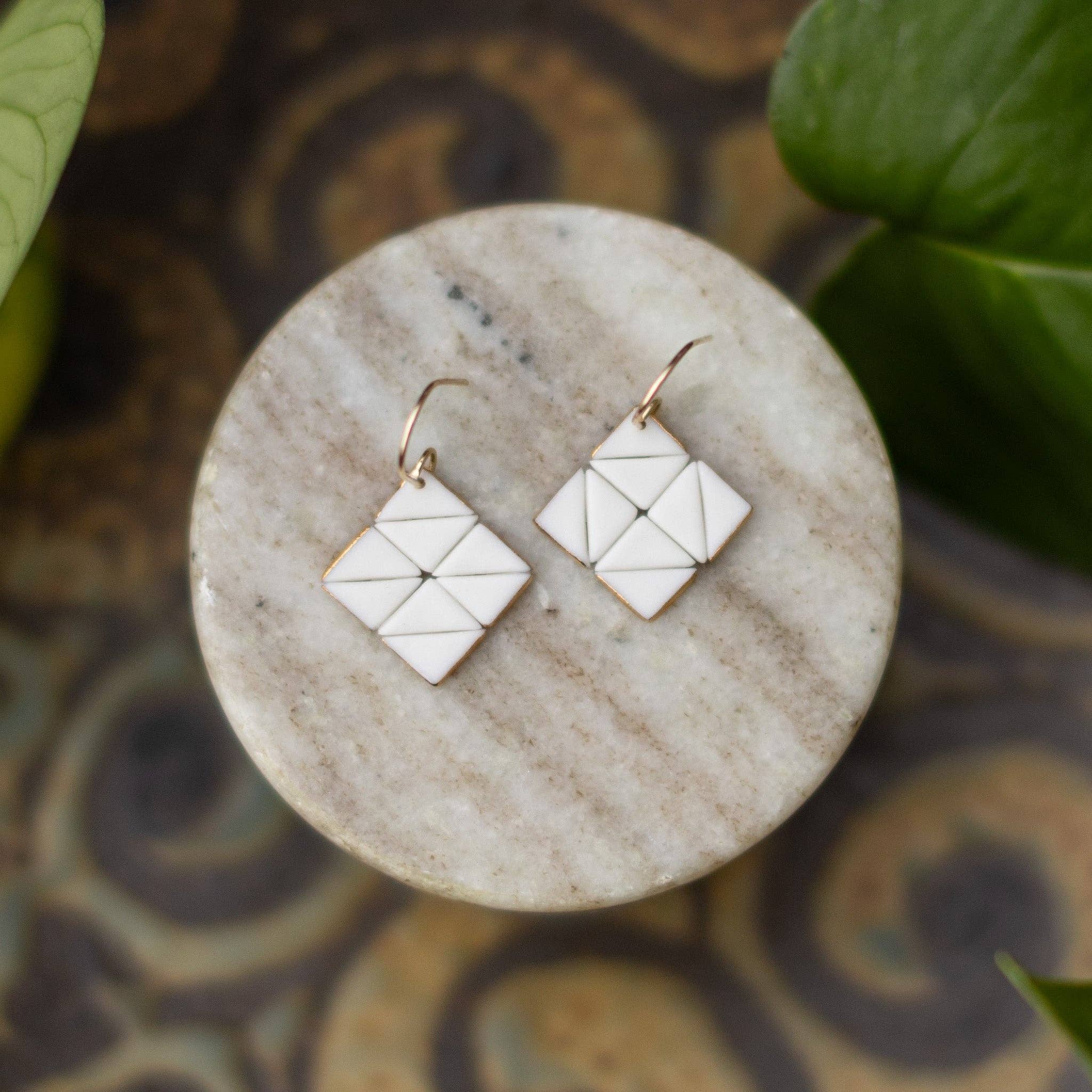 Remnant Studios - Wholesale Dangle Earrings - white and black square tile studs0