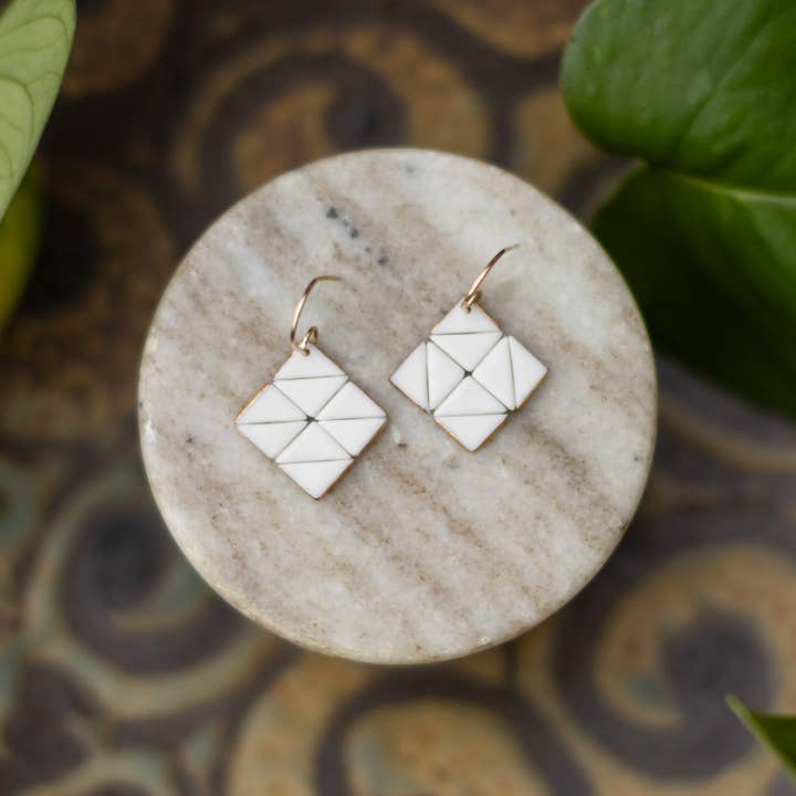 Remnant Studios - Wholesale Dangle Earrings - white and black square tile studs