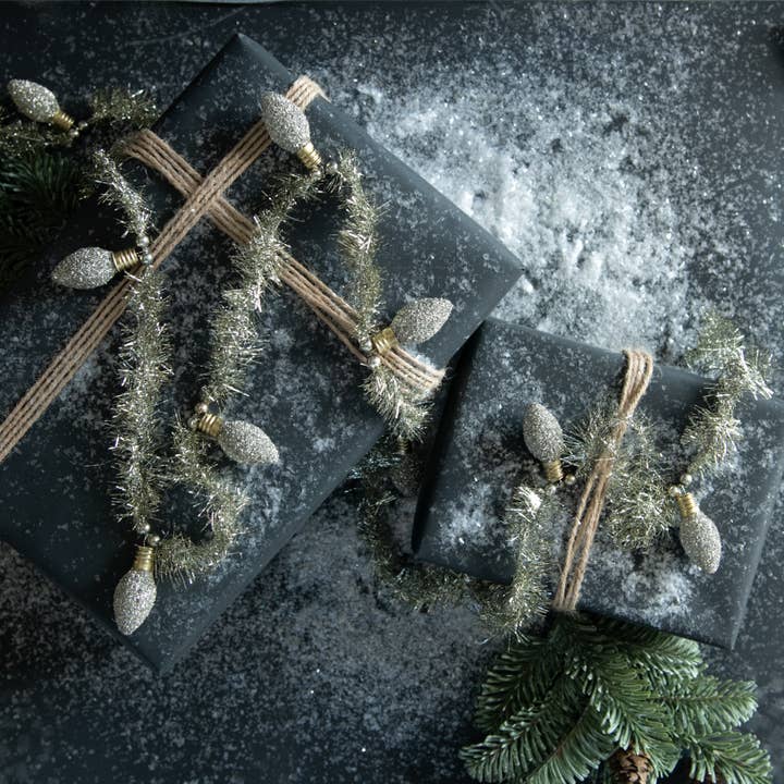 6' SILVER GLASS GLITTER BULB GARLAND for wholesale by Ragon House