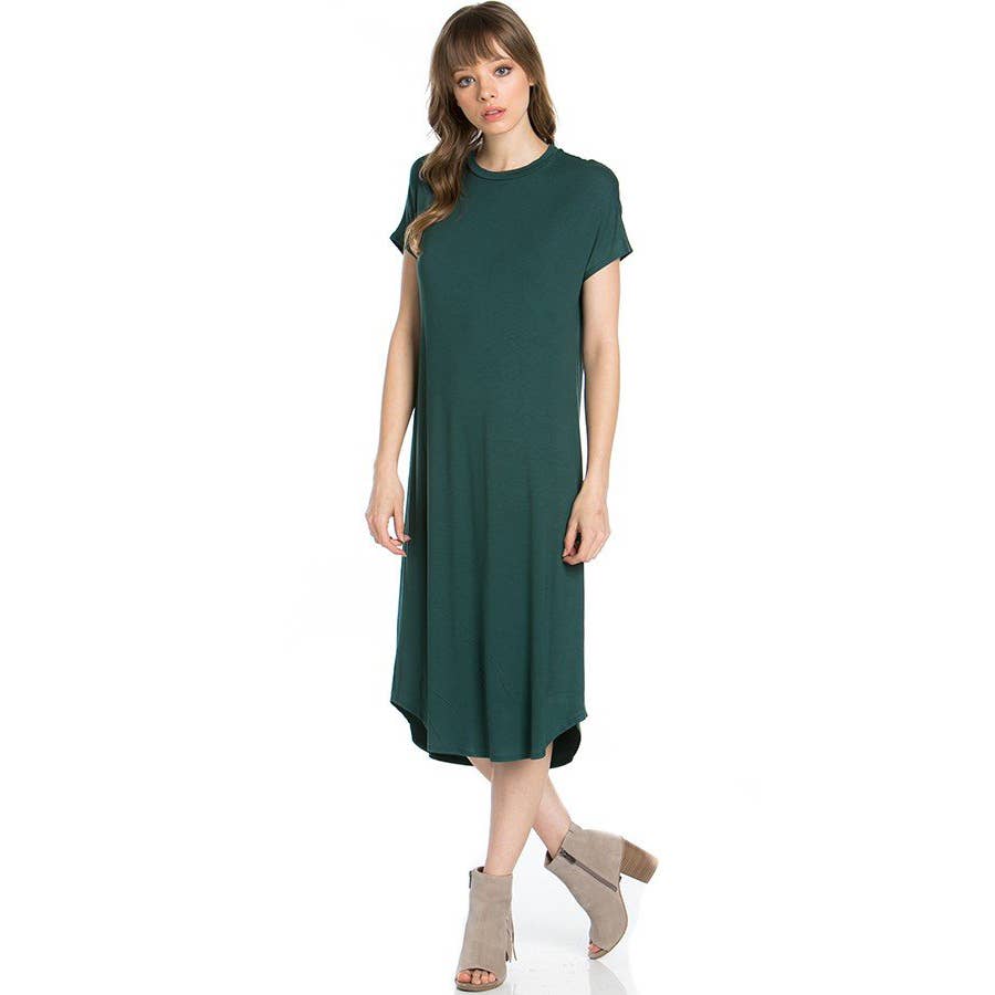 Azules Clothing - Wholesale Dress - Women's - ADM-8252RS Loose fit Crew Neck Hem Midi Dress13