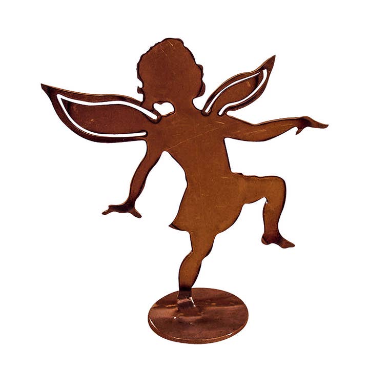 Rust/Nat Girl Fairy on Base Garden Art for wholesale by California Home & Garden