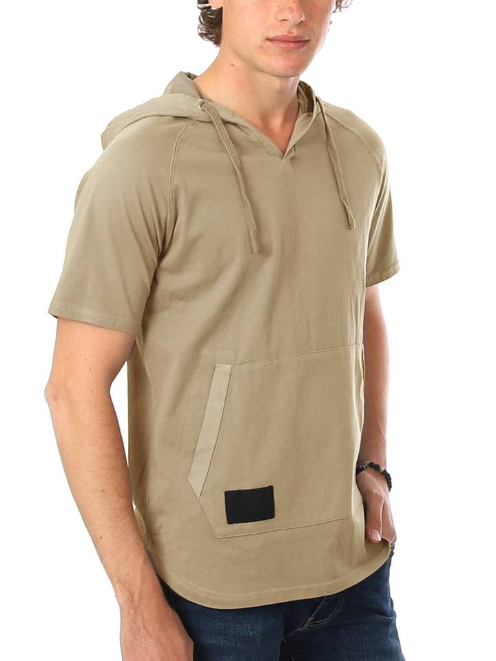 SS24H ZIMEGO Sweat à capuche décontracté teint en couleur à manches courtes pour hommes pour la vente par ZIMEGO