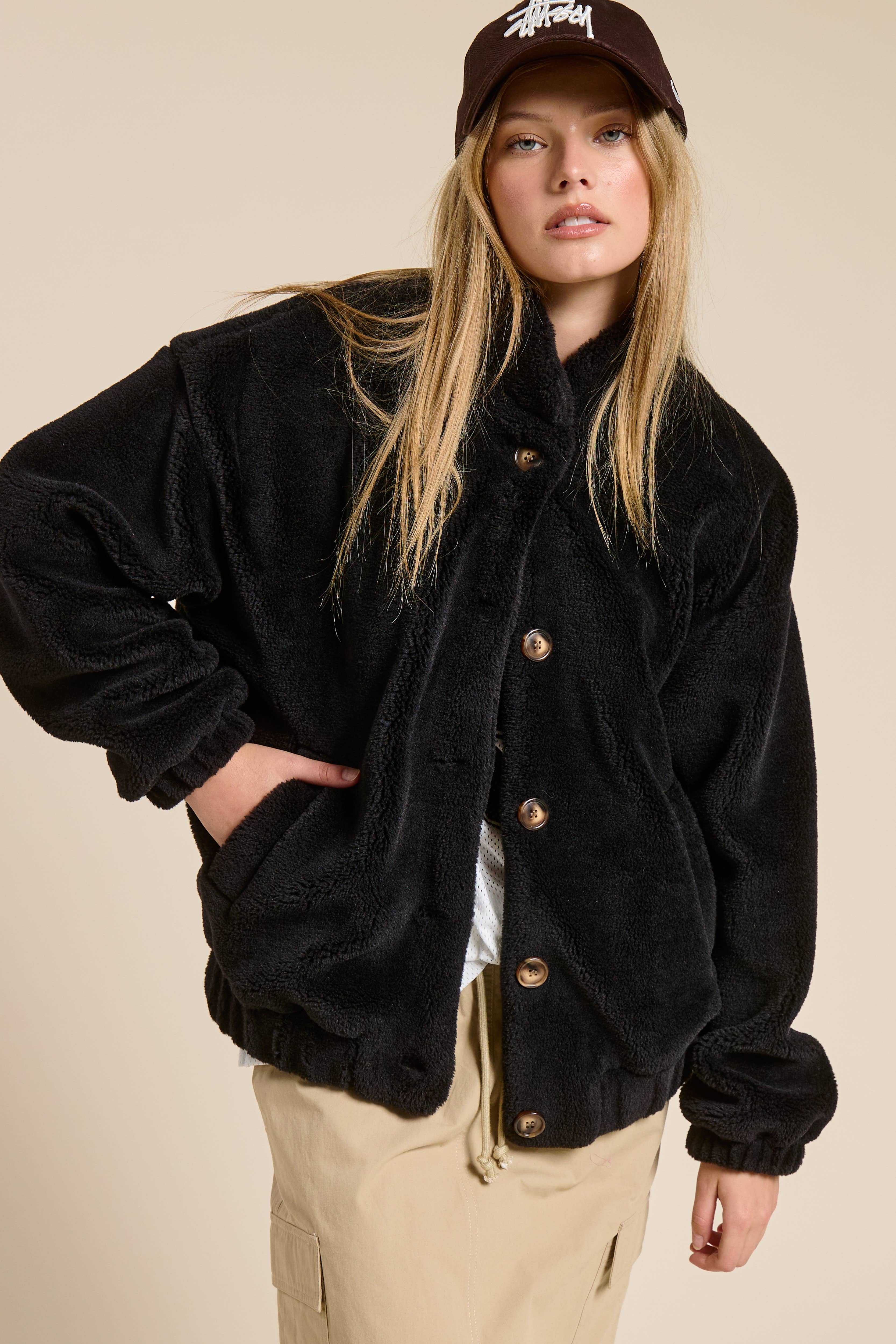 Mimosa - Wholesale Jacket - Women's - Plush Sherpa Button Down Oversized Jacket3