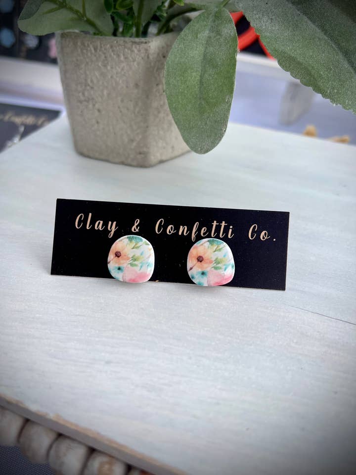 Wildflower akvarel økologisk stud for engroshandel hos Clay & Confetti Co.