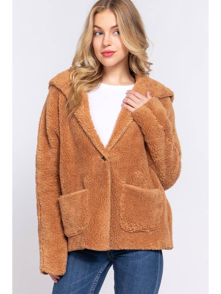 42POPS - Wholesale Jacket - Women's - , SI-24908 LONG DOLMAN SLV HOODIE SHERPA JACKET