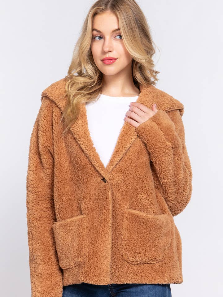 42POPS - Wholesale Jacket – Women's - ....SI-24908 Long Dolman Slv Hoodie Sherpa Jacket0