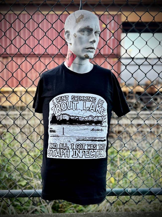 Swimming in Trout Lake t-shirt. for wholesale by Three Raccoons