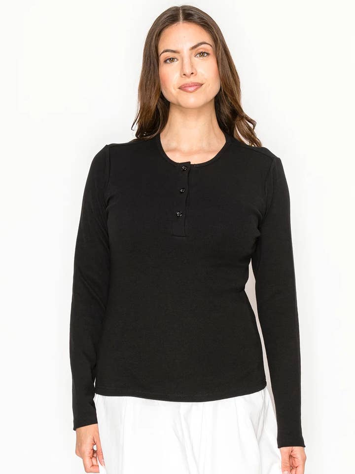 Blød stretch-bomulds-T-shirt med knappedetalje for engroshandel hos Yal New York