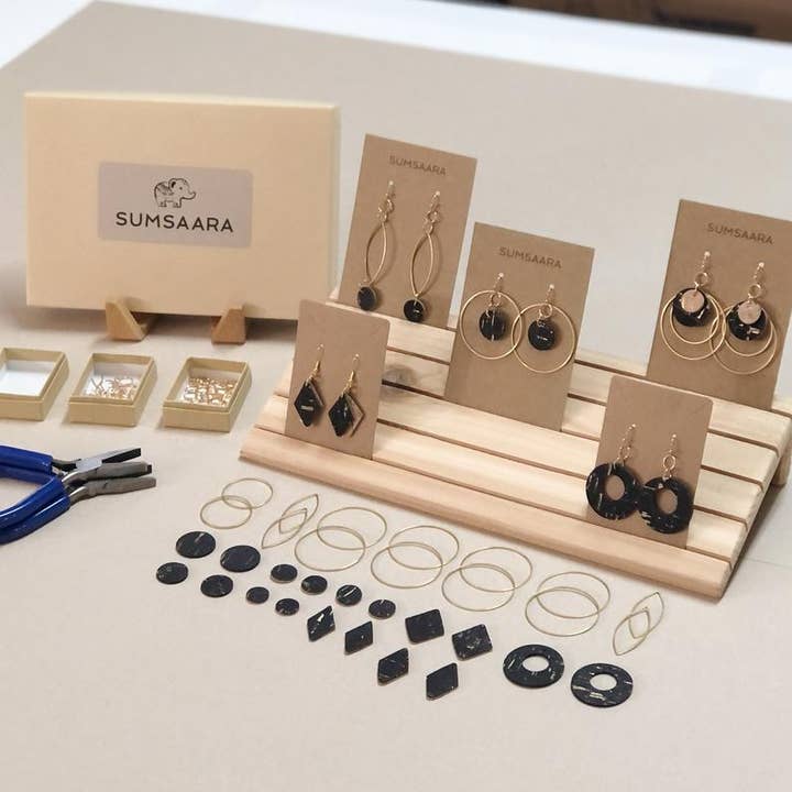 Unique DIY Cork Fabric Single Color (Black) Earring Kit, for wholesale by Sumsaara