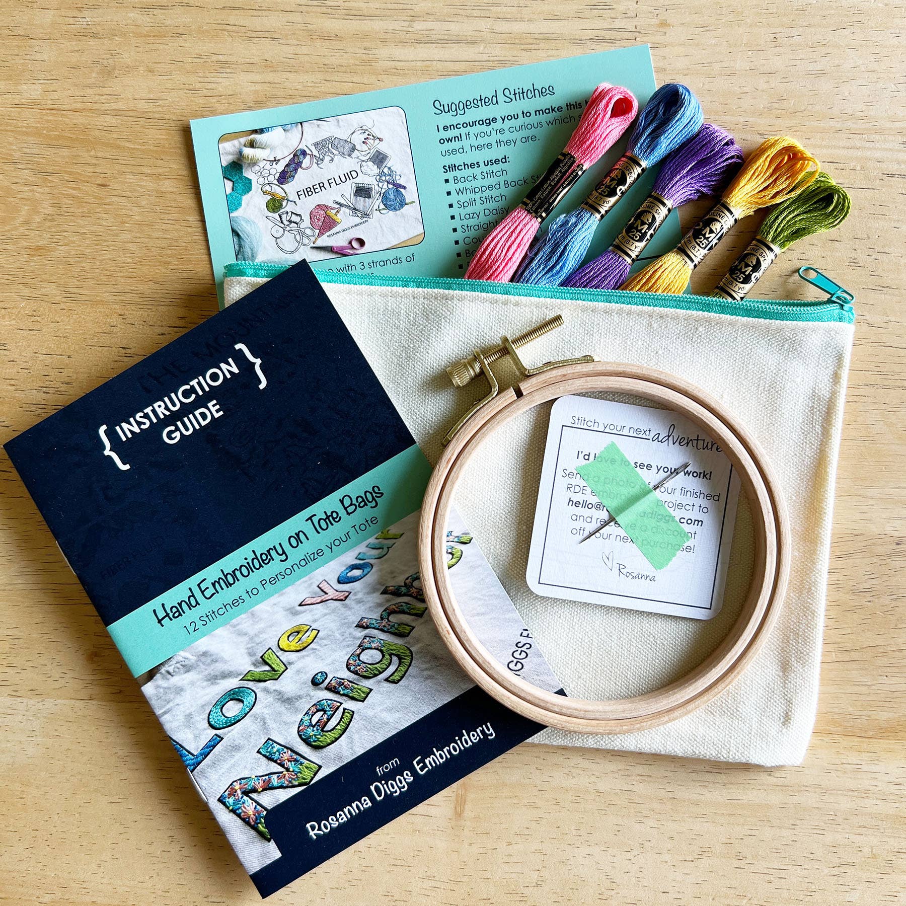 Rosanna Diggs Embroidery - Wholesale DIY Craft Kit - Fiber Fluid Tote Bag Embroidery Kit4