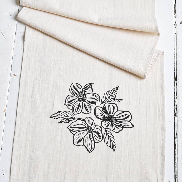 Hearth and Harrow - Vendita all'ingrosso Strofinacci - Strofinaccio in cotone biologico in corniolo - Nero - Stampa floreale2