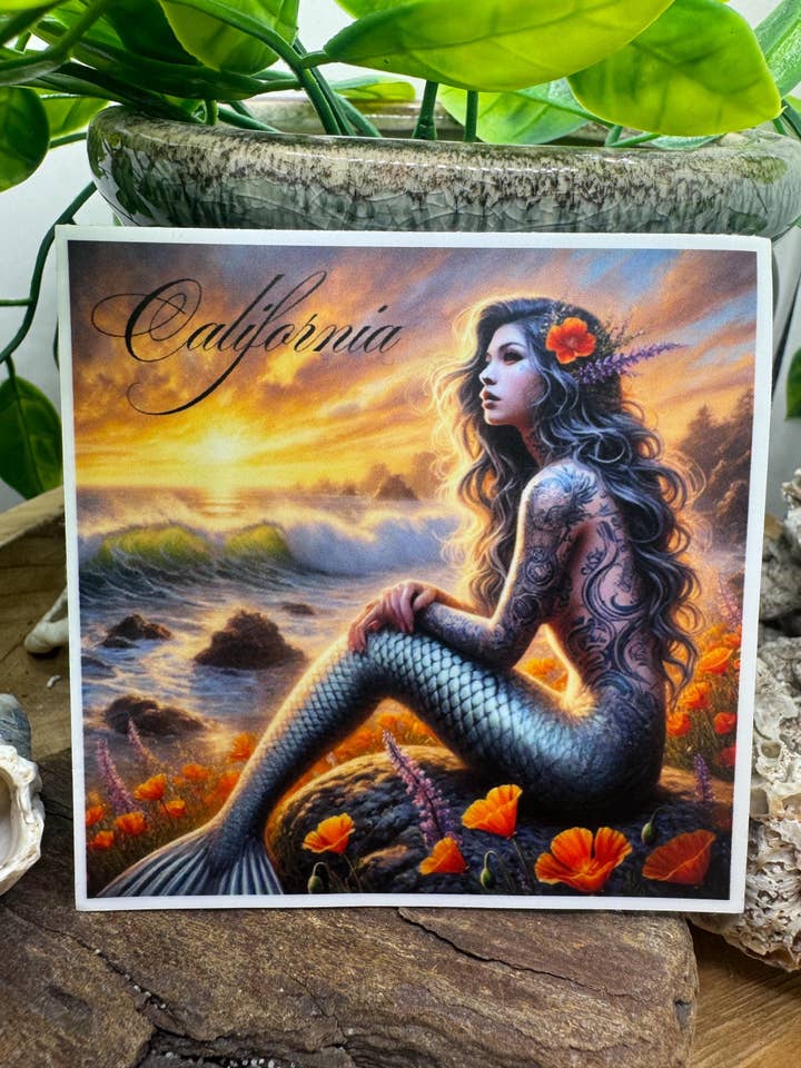 Pegatina de Sirena Tatuada de California: Calcomanía de Vinilo Impermeable para venta al por mayor de California Dreaming Co