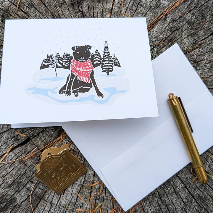 Carte de vœux vierge Holiday Pup pour la vente par Soijen Illustrations