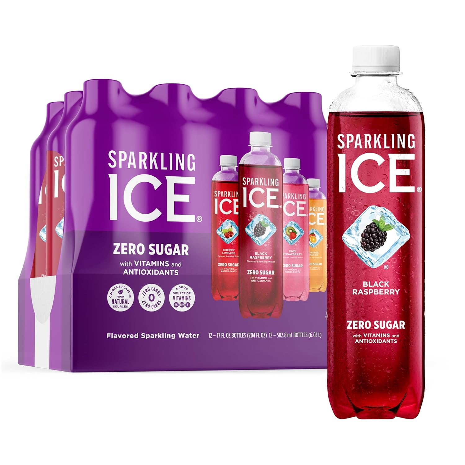EcoQuality - Vendita all'ingrosso Acqua frizzante - Confezione da 12 bevande gassate al gusto viola Sparkling Ice da 17oz.0