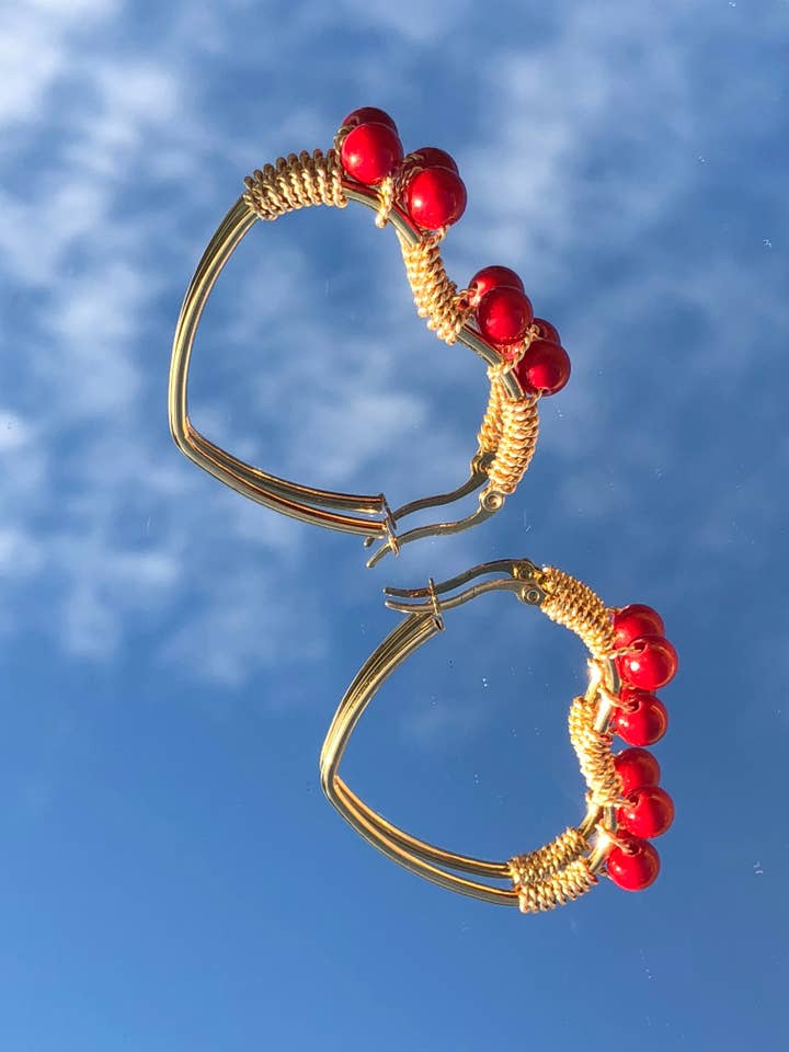 Brinco Coração Vermelho por atacado de Kimbara Butik