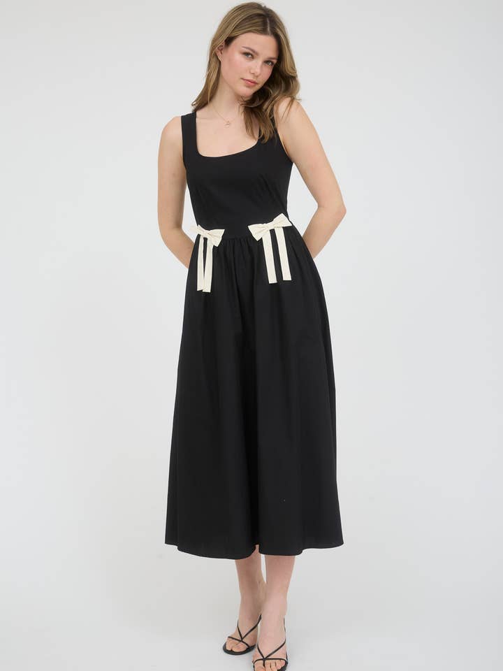 Blu Pepper - Wholesale Dress - Women's - BOW DETAIL SLEEVELESS A-LINE MIDI DRESS