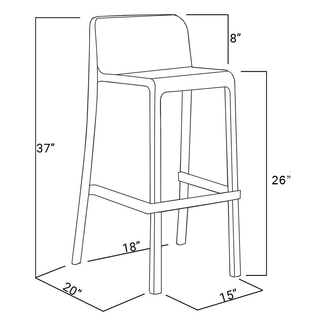 Casual Decore - Wholesale Stool - Commercial Counter Stool Set of 4: Durable & Comfortable 26"1