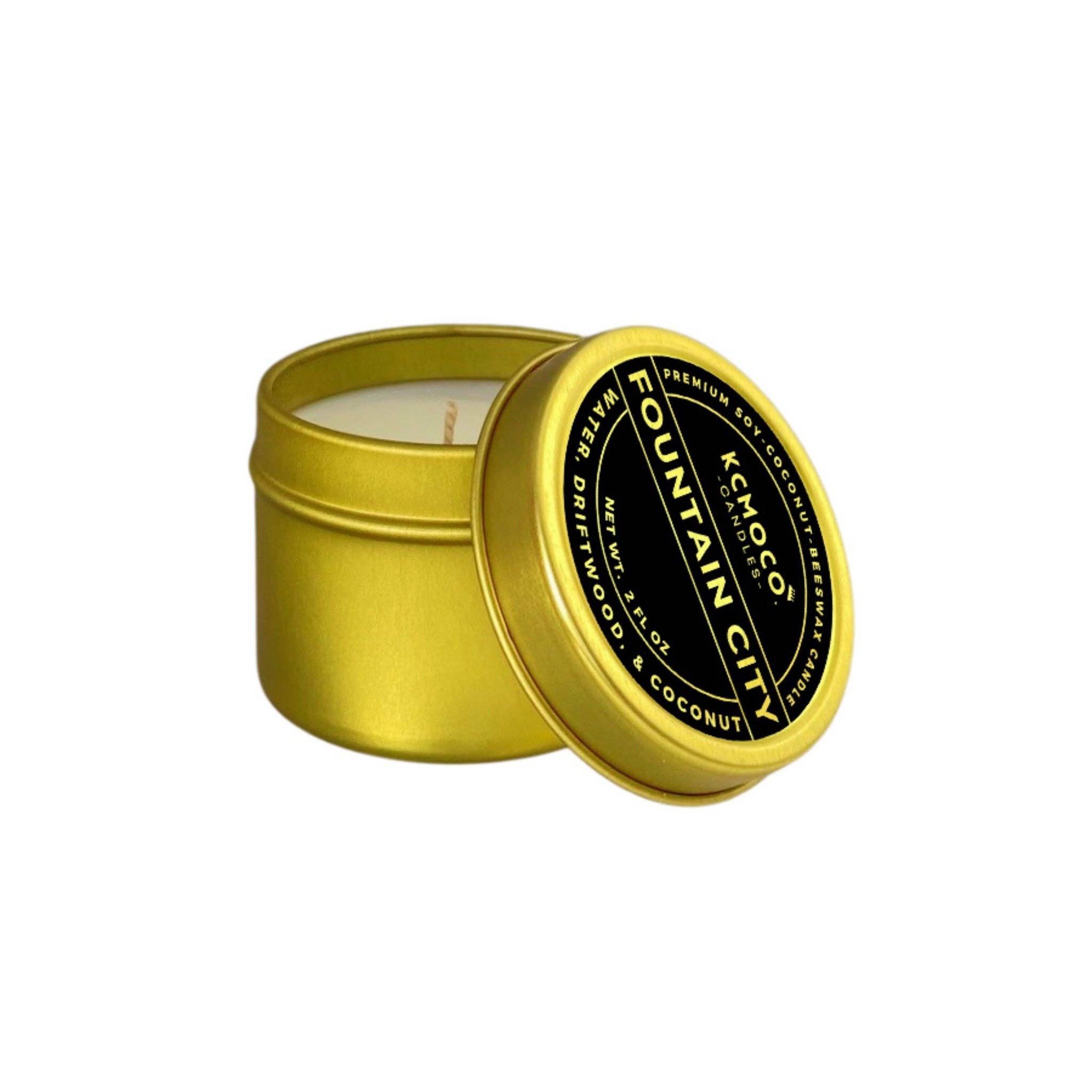 KCMOCO. Candles - Wholesale Travel Candles - FOUNTAIN CITY CANDLE - 2 OZ MINI TRAVEL TIN