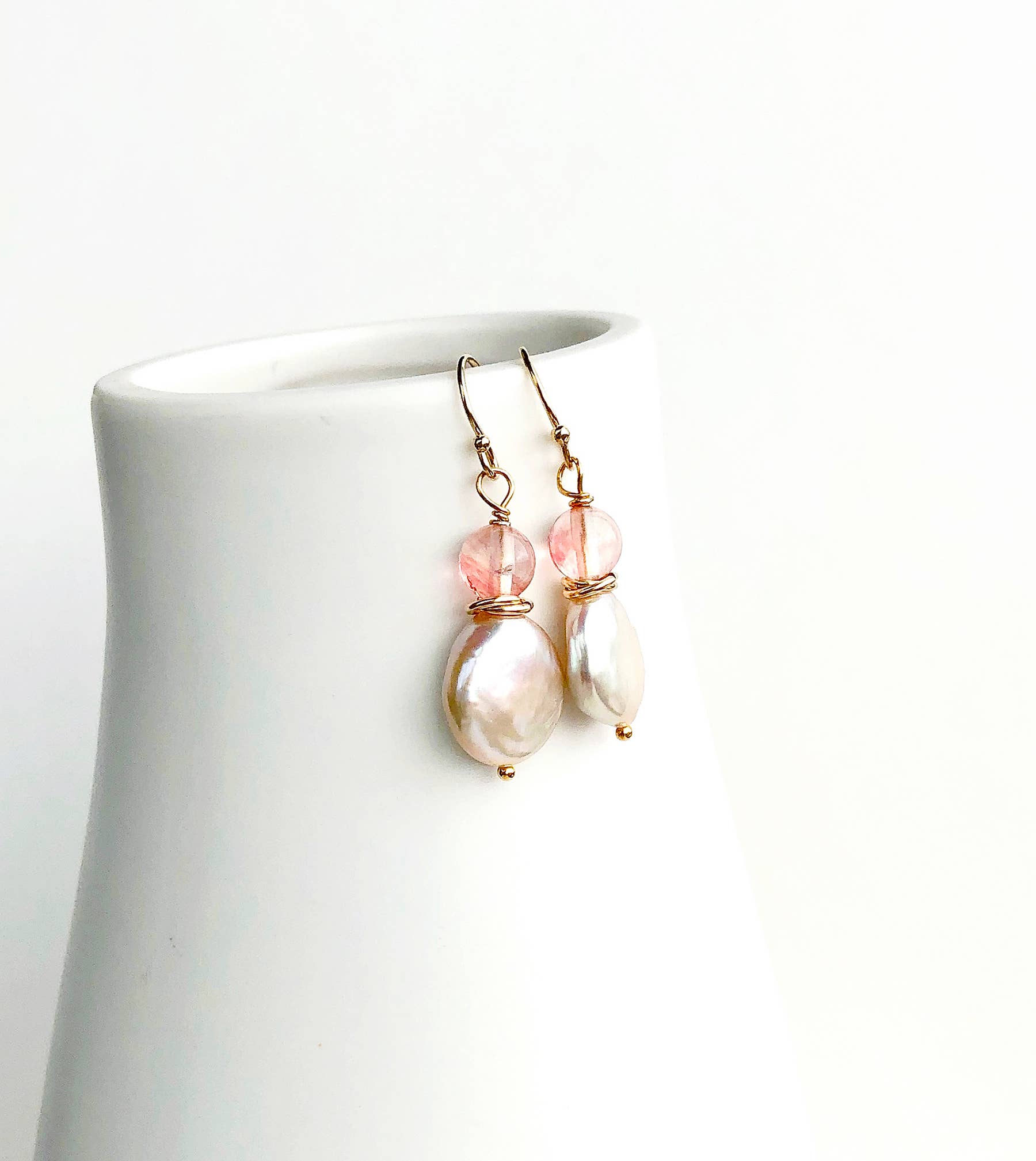 Laura Stark Designs - Wholesale Dangle earrings - Pink Pearl Drop Earrings | Pearl Earrings