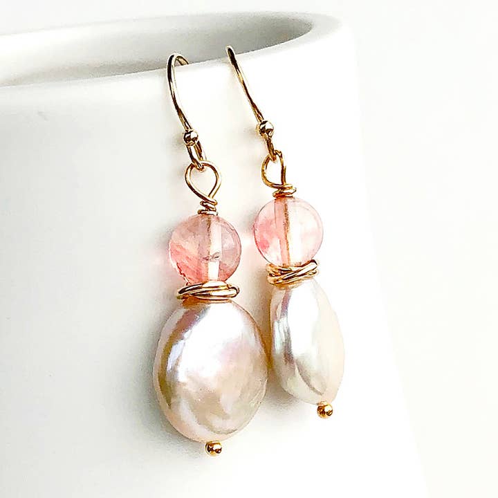 Laura Stark Designs - Wholesale Dangle Earrings - Pink Pearl Drop Earrings | Pearl Earrings0