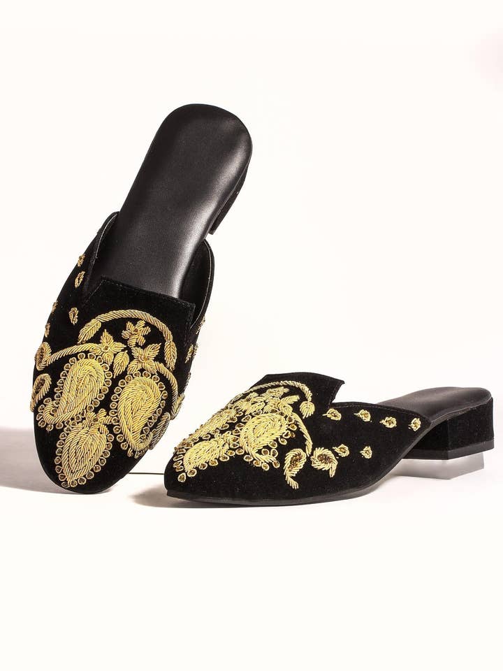 Geborduurde fluwelen muilezel met Paisley voor wholesale door SAACHI