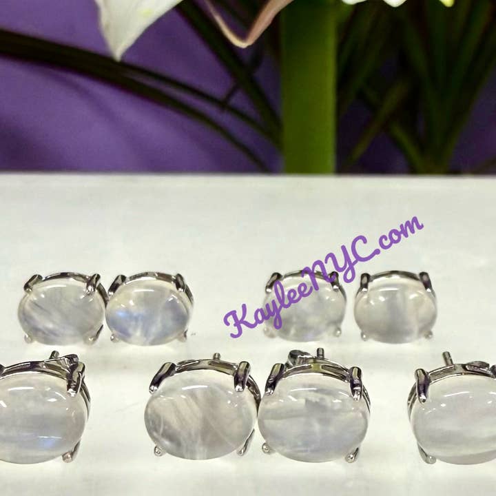KayleeNYC - Wholesale Stud/Post Earrings - Natural Moonstone sterling Silver(925) Earring Studs6