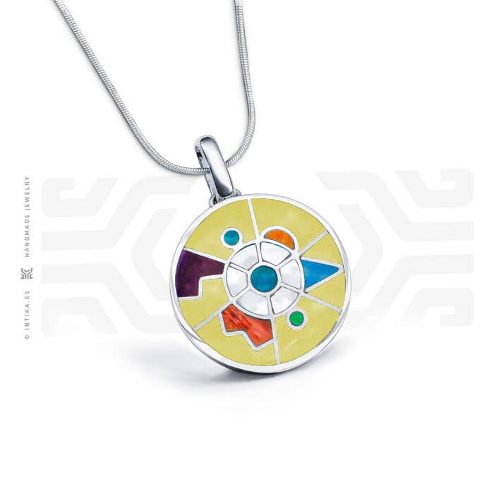 Halsketting Soleil Bague Nazar Turkoois Rhodié voor wholesale door ÍNTIKA Jewelry