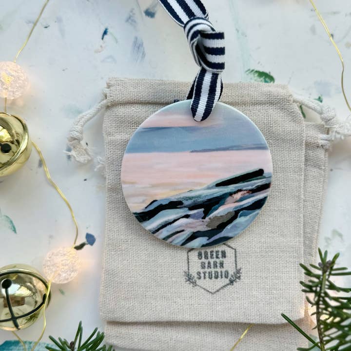 Beach Rocks, Coastal Holiday Ornament on Porcelain for wholesale by Green Barn Studio