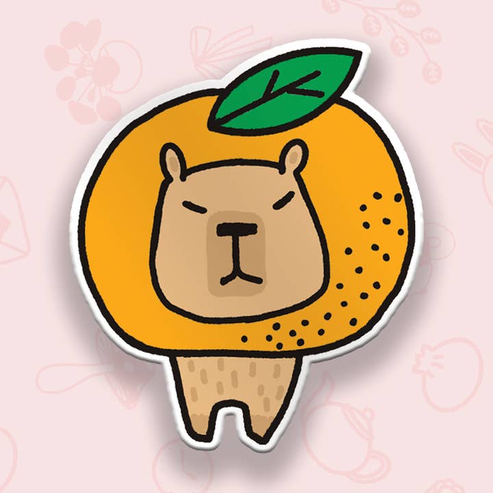 Autocollant en vinyle Capybara Orange Head pour la vente par Pineberry Paper