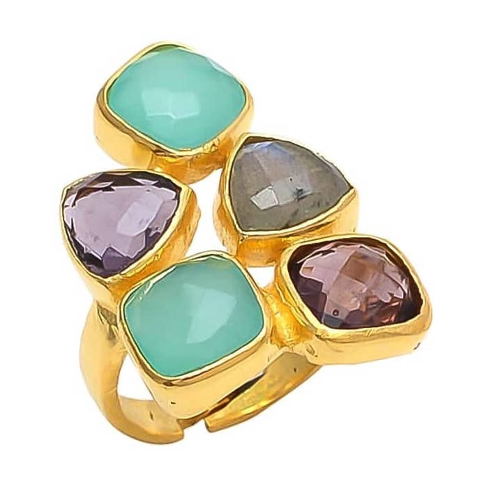 Shine ring met aquamarijn, amethist en labradoriet voor wholesale door Mestiza Joyas