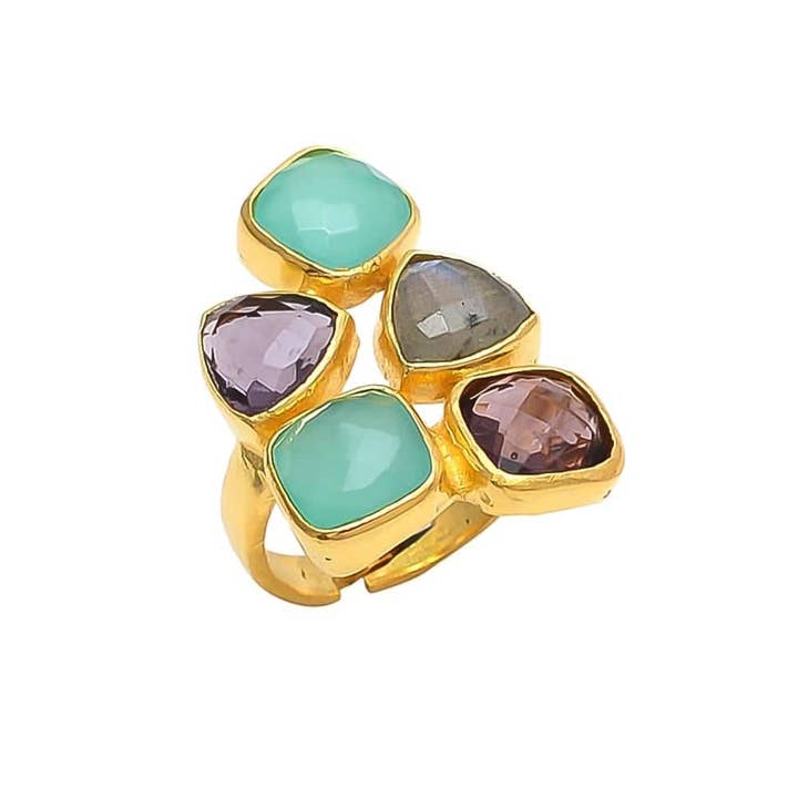 Shine ring met aquamarijn, amethist en labradoriet voor wholesale door Mestiza Joyas