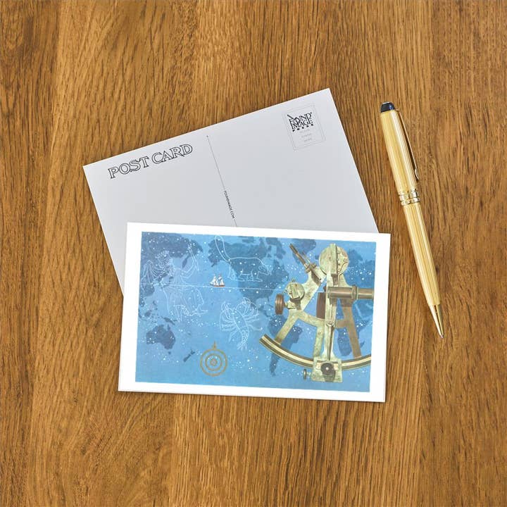 Found Image Press - Venta al por mayor Tarjeta postal - Tarjeta postal TR-74 Mapa del mundo, Sextante, Constelaciones