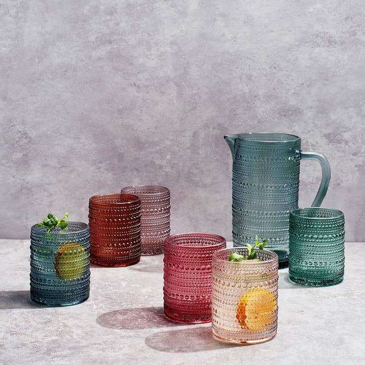 The Wine Savant / Khen Glassware - Wholesale Drinking glass/cup - Hobnail Beaded Pitcher & Tumbler Glasses Set1