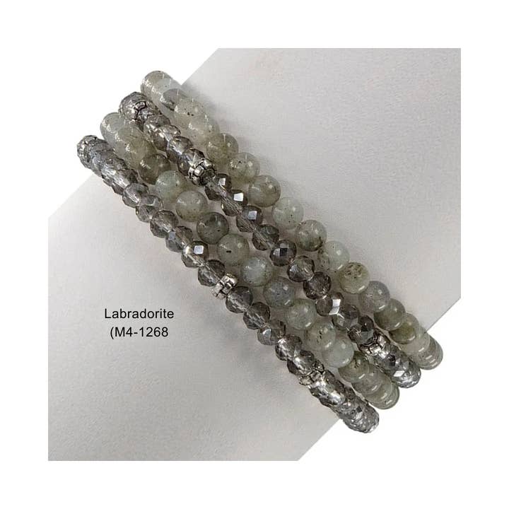 My Fun Colors - Wholesale Beaded Bracelet - Gemstone + Crystal Bead Stretch Bracelets, Set413