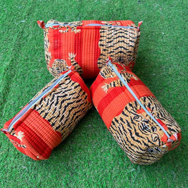GYPSY STUDIO - Venta al por mayor Bolsa para maquillaje - Bolsa de algodón con estampado de tigre Bolsa acolchada Neceser Bolsa de cosméticos3