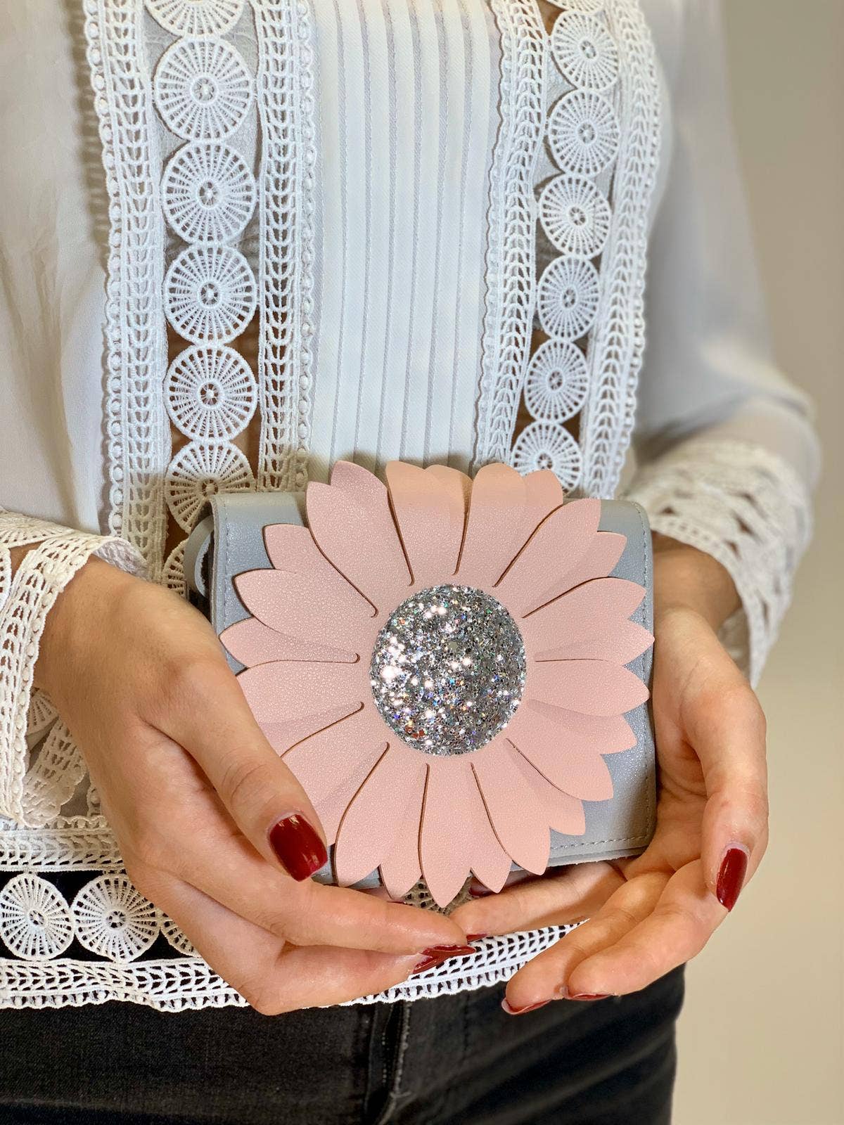 Yuko B - Wholesale Crossbody Bag - Kids - Children's shoulder bag - Flora Pink & Grey8