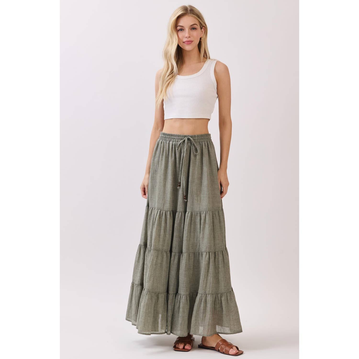 Final Touch - Wholesale Skirt - Women's - Tiered Coconut Tie Detail Maxi Skirt - VS300914
