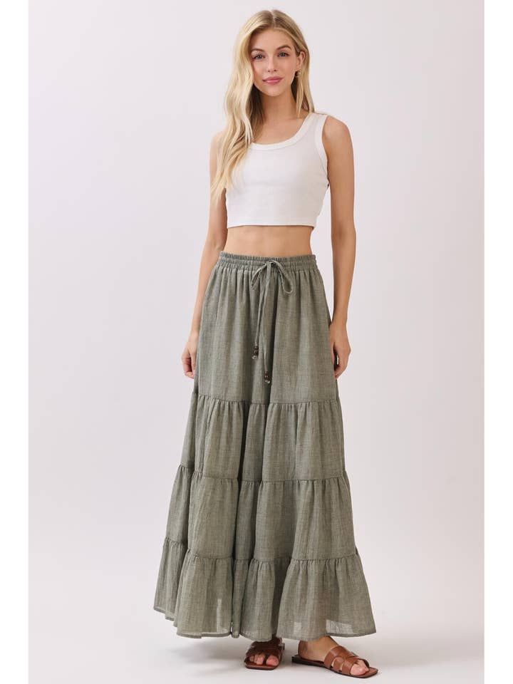 Final Touch - Wholesale Skirt - Women's - Tiered Coconut Tie Detail Maxi Skirt - VS300914