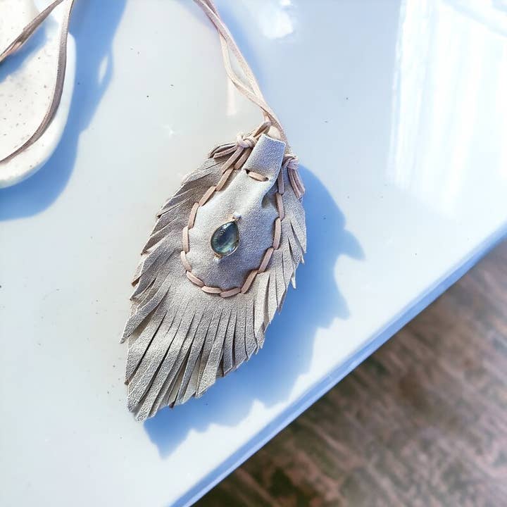 Thora Amulet Bag / Medicine Bag Necklace / Labradorite for wholesale by Shamana Co.