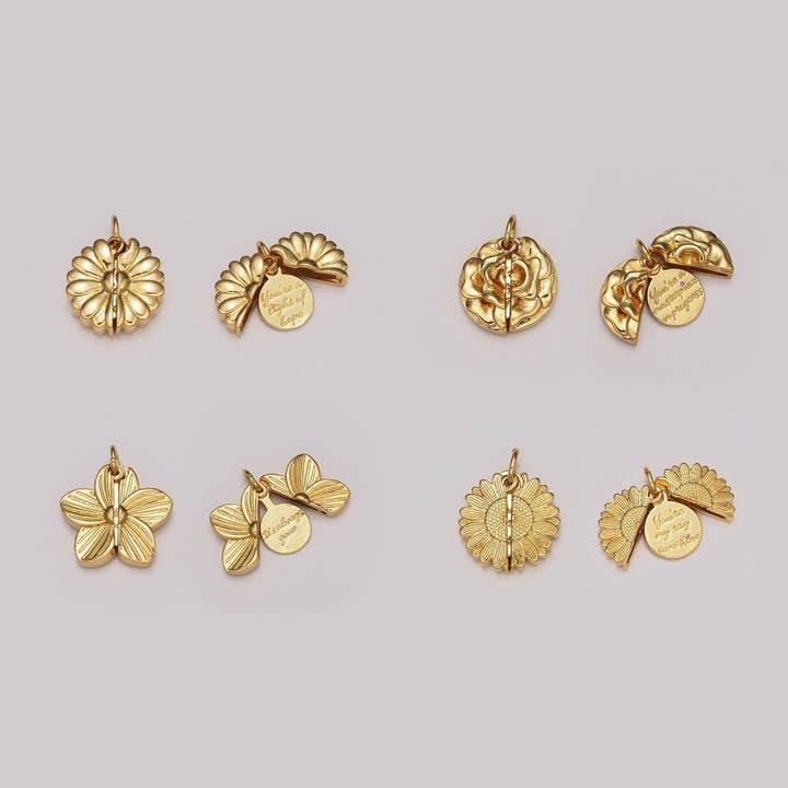 Flower Locket Charm Necklace Encouraging Word Pendant Necklace Engraved Jewelry M-834 - M-837 for wholesale by Aim Eternal