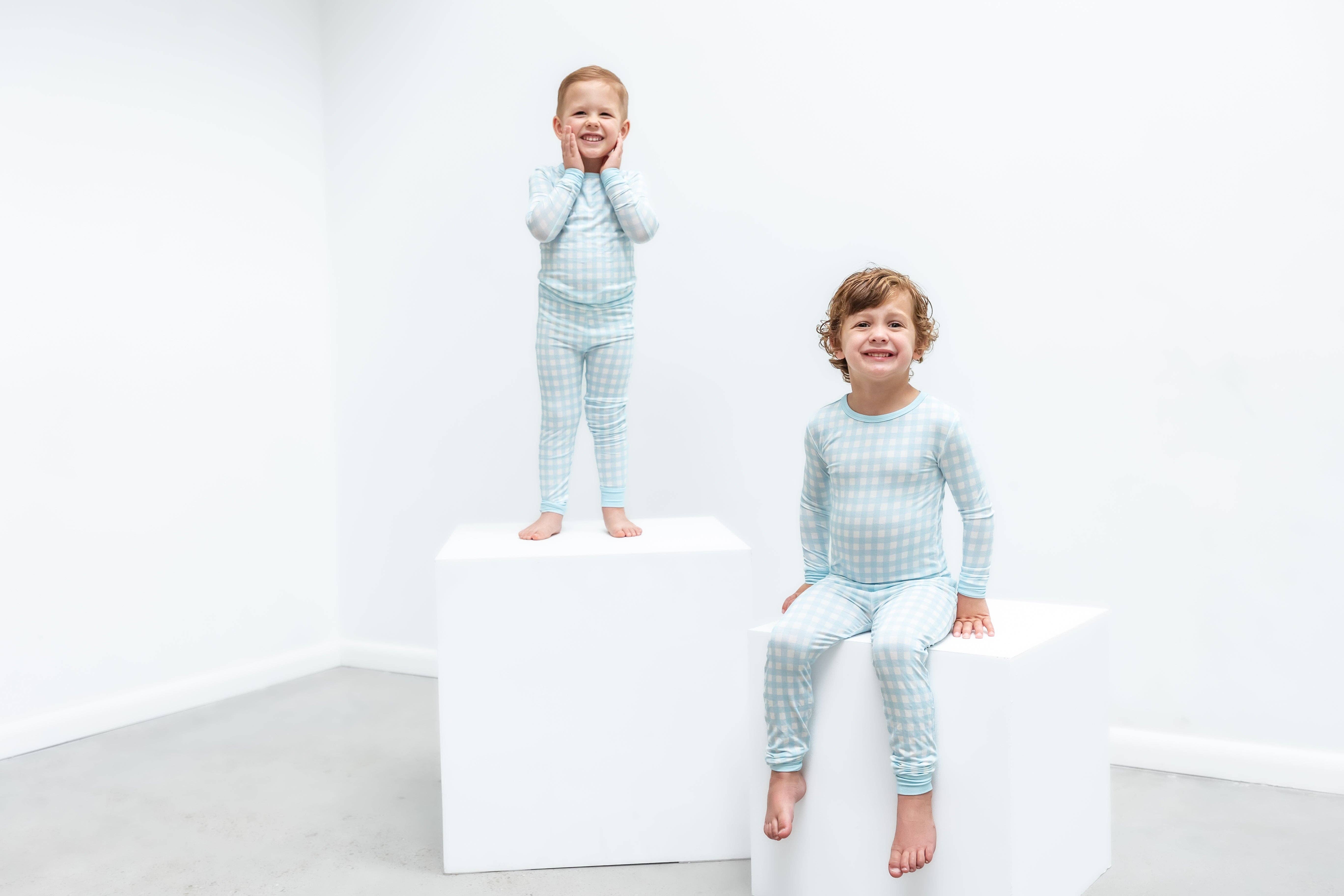 Gracie's Closet - Wholesale Sleepwear Set - Kids - Blue Gingham 2-Piece Toddler Bamboo Set3