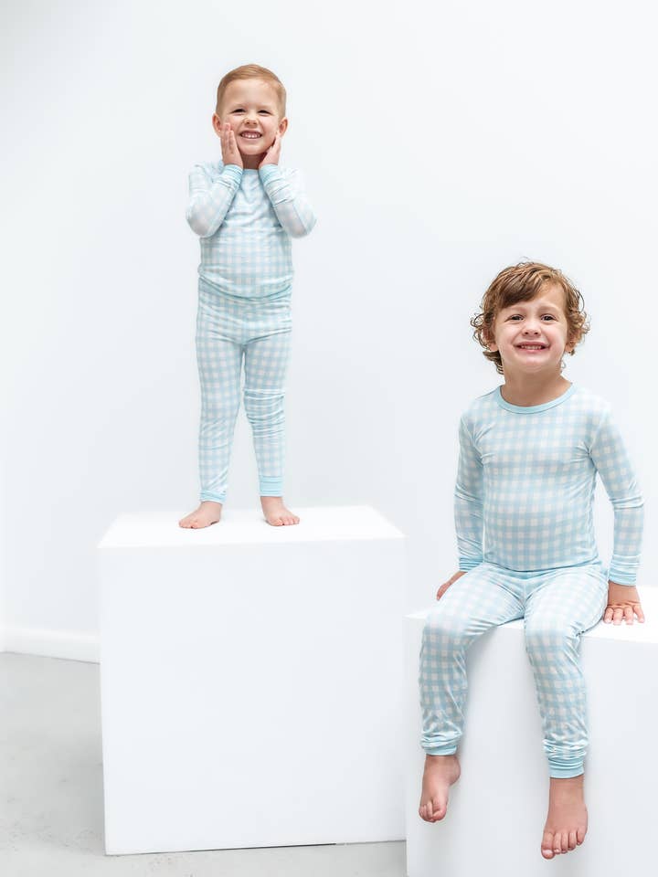 Gracie's Closet - Wholesale Sleepwear Set - Kids - Blue Gingham 2-Piece Toddler Bamboo Set3