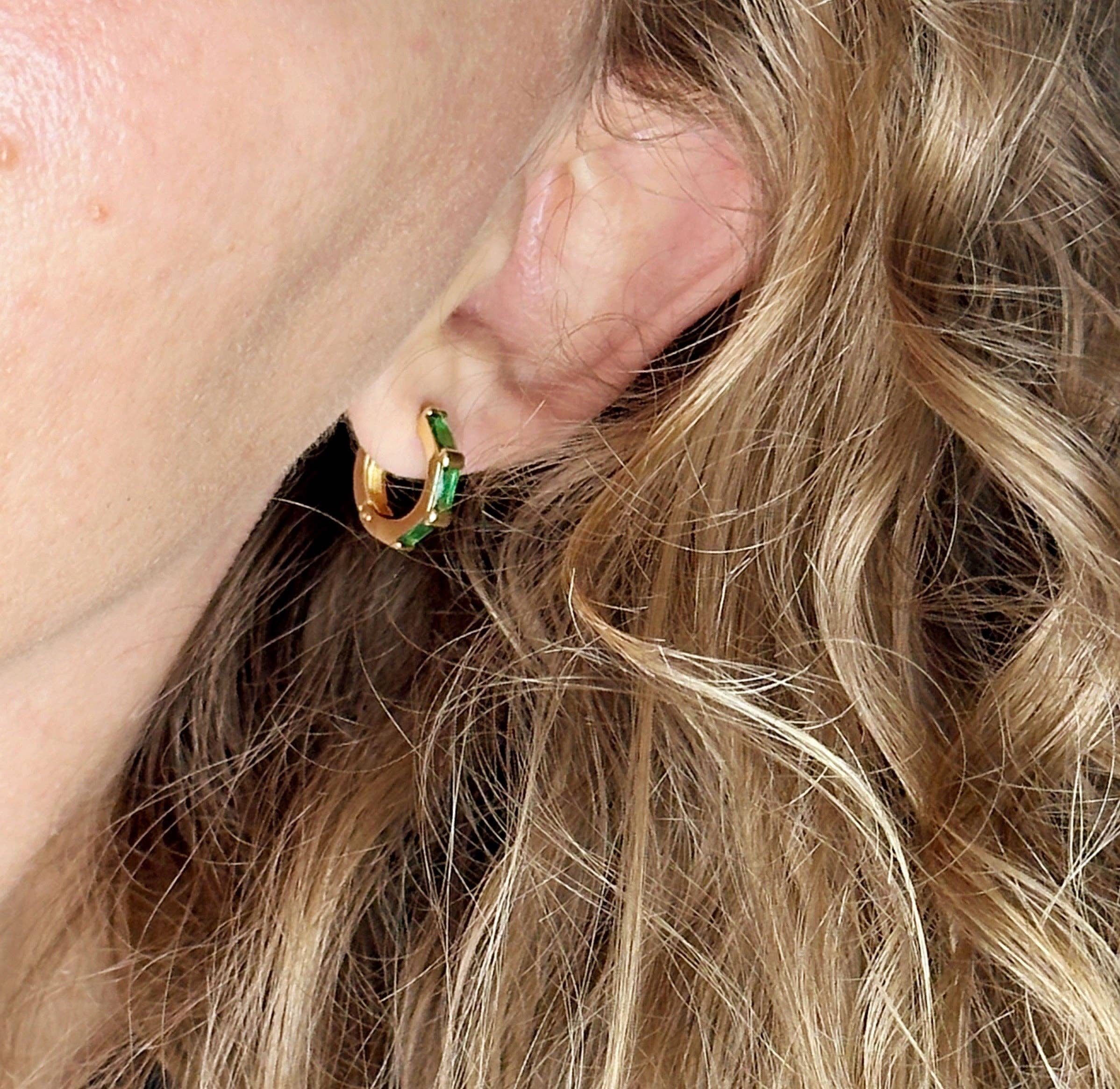 GoldFi - Wholesale Hoop Earrings - 18k Gold Filled Colored Baguette CZ Clicker Hoop Earrings9