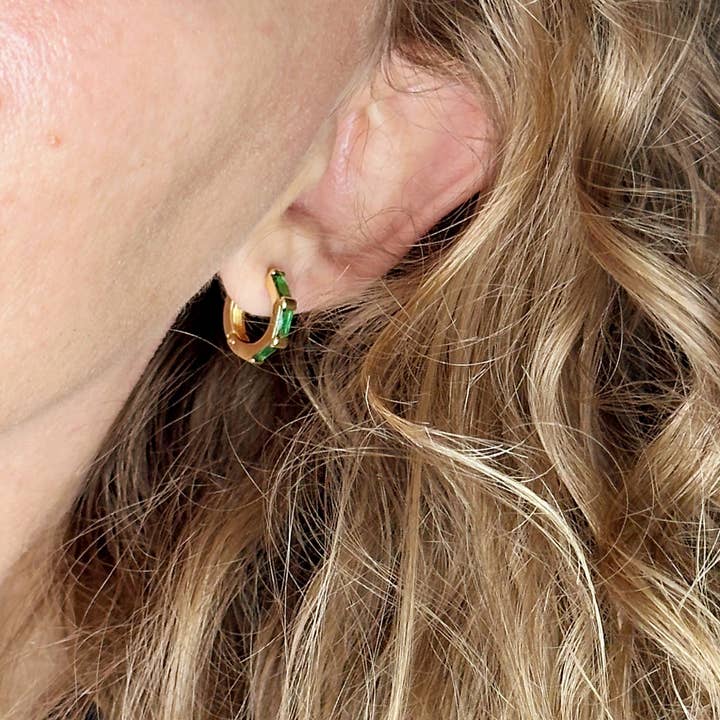 GoldFi - Wholesale Hoop Earrings - 18k Gold Filled Colored Baguette CZ Clicker Hoop Earrings9