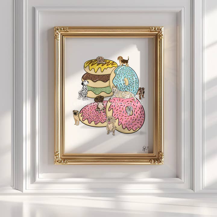 Donut Dogs - Dog Lover Colourful Art Print for wholesale by Elisha-Rose Rowley Art and Designs