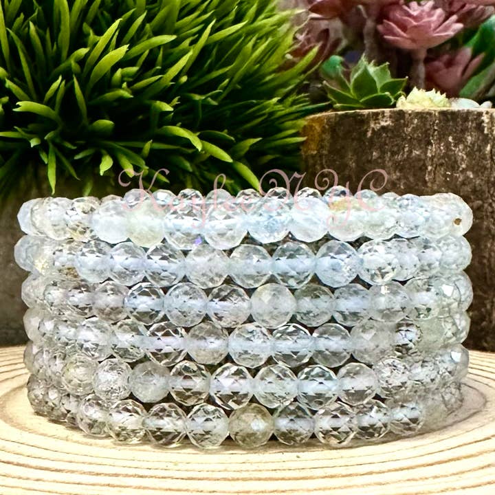 Pulsera elástica de cristal de topacio natural facetado de 5 mm y 19 cm para venta al por mayor de KayleeNYC